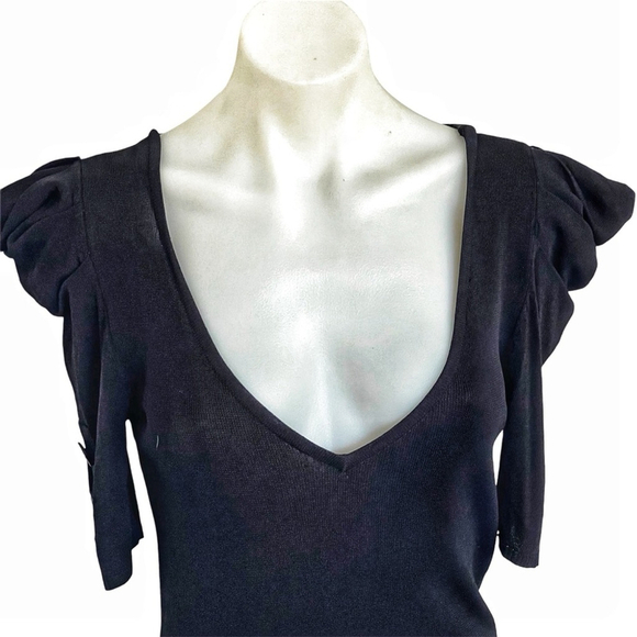 Women Puff Half Sleeve V Neck Slim Fit Knit dress Sz S - Picture 3 of 12